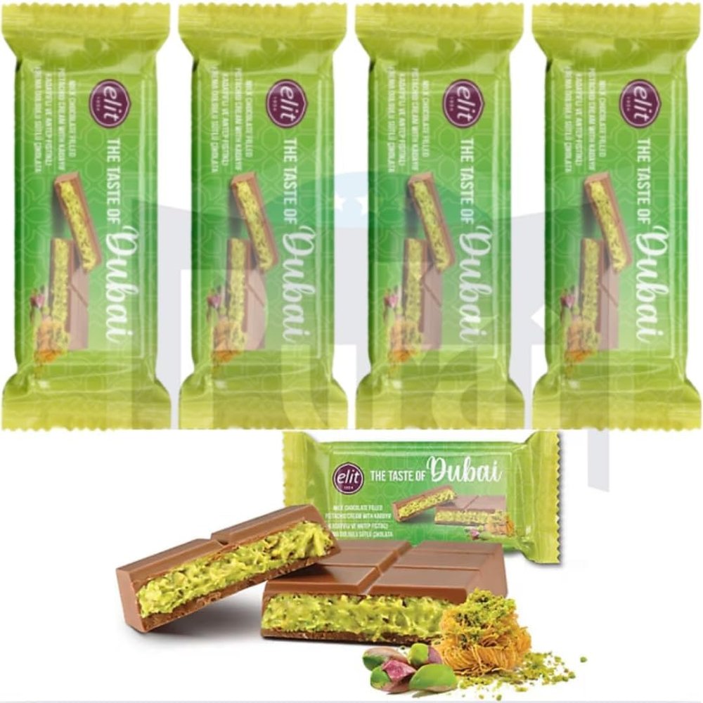 4 PACKS X Elit Premium Dubai Chocolate Bar Pistachio Kataifi Viral Dubai Chocolate Milk Chocolate Filled Pistachio Cream with Kadayif 30 Gram