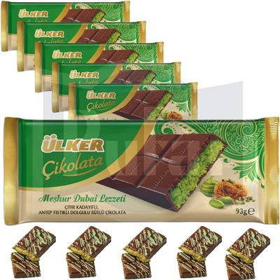 6 PACKS X Premium Dubai Bar Pistachio Kataifi Viral Dubai Chocolate Milk Chocolate Filled Pistachio Cream with Kadayif 93 Gram