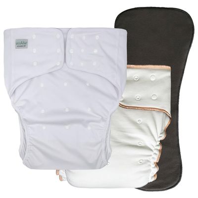 EcoAble Adult Nighttime Diaper Set, Reusable Incontinence Briefs for Day or Night | Protective Underwear for Special Needs Teens, Men and Women (Small, White)