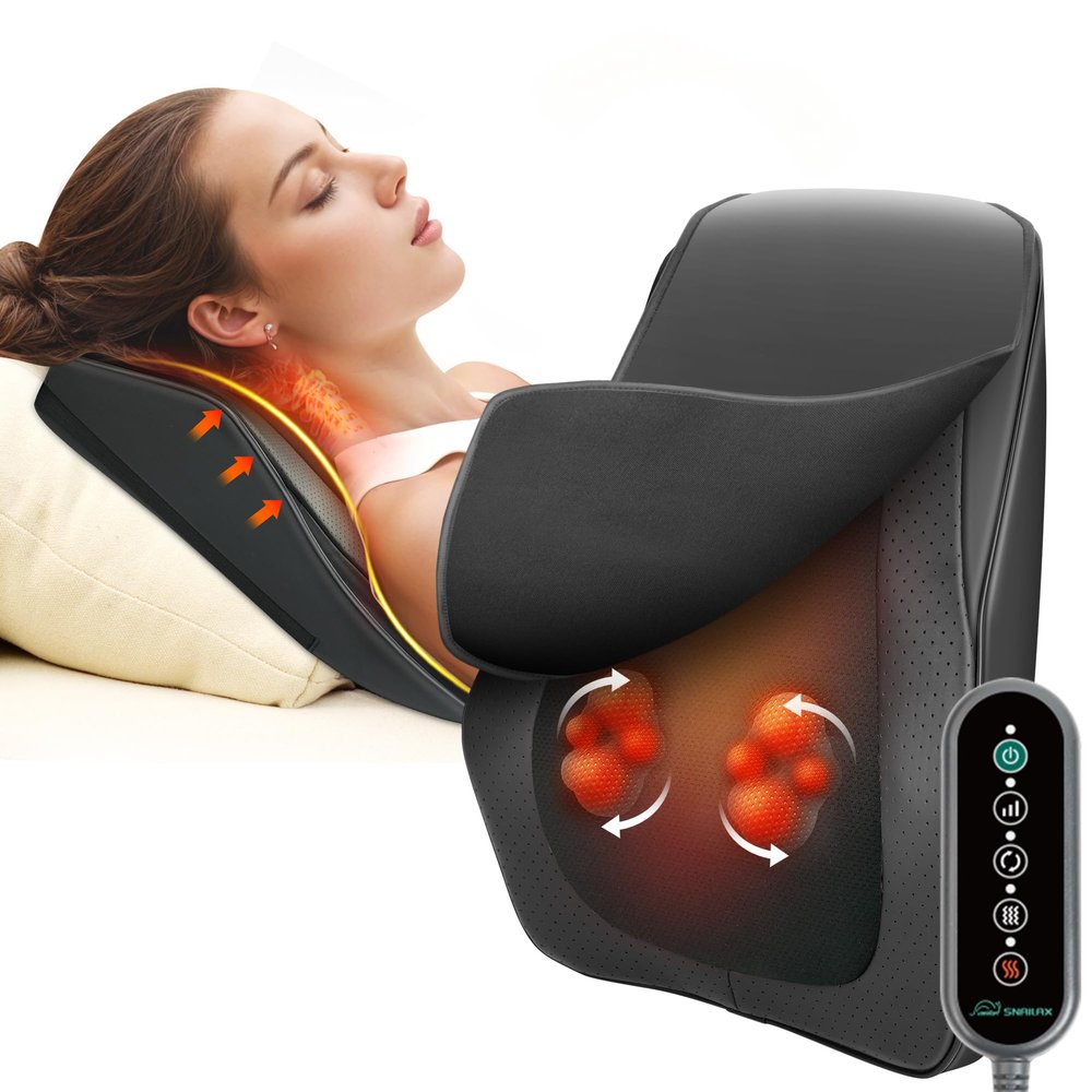 Snailax Neck Massager with Heat, 4D Shiatsu Back Massager for Pain Relief Deep Tissue, Knead, Heating & Extra Vibration Seat Massager for Chair Father Gifts for Men Detachable Flap Remote Control