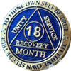 18 Month AA Medallion Reflex Blue Gold Plated Sobriety Chip Serenity Prayer Back view 3