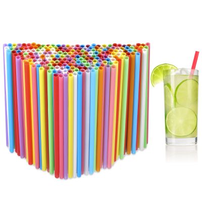 [1000 Pcs] Colorful Disposable Drinking Plastic Straws - Long Cocktail Bar Bulk Straws(8.2" longX0.23" diameter)