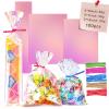 Cherodada 4x6, 5x7, 3x12 Inch Iridescent Cellophane Bags, with Twist Ties, Treat Bags for Candy Cookie Goodie Chocolates, And Popcorn view 1