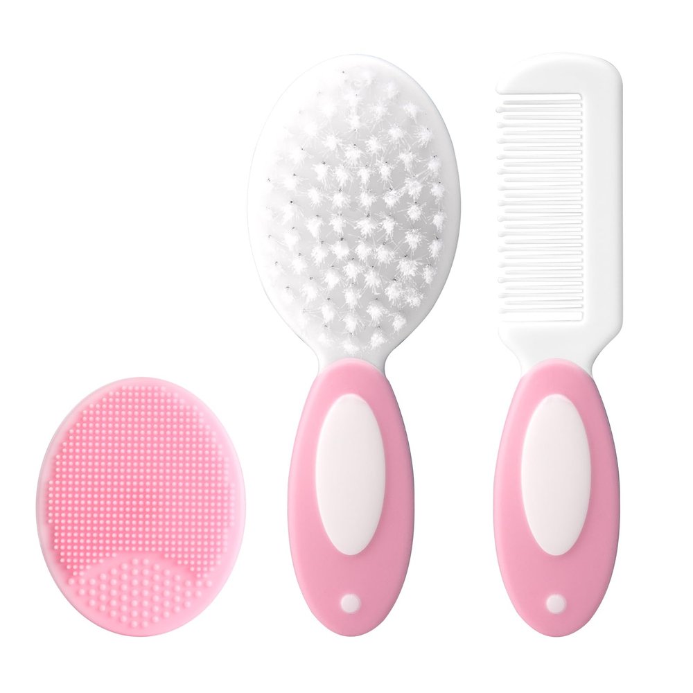 Baby Grooming SetBaby Health Care Set Baby Brush Soft Bristles 3 Piece Baby Care Set Baby Hair Brush and Comb Set Baby Hair Brush Baby Comb Silicone Baby Cradle Cap Brush Set