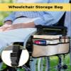 Beige White Ombre Wheelchair Bag with Cup Holder Walker Bag with Reflective Stripes for Seniors Electric Wheel Chair Accessories for Adults Beige Gradient Modern Wheelchair Side Bag for Rollator view 2