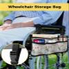 Floral Geometric Green Wheelchair Bag with Cup Holder Walker Bag Reflective Stripes for Seniors Wheel Chair Accessories for Adults Farmhouse Textured Flowers Stripe Wheelchair Side Bag for Rollator view 2