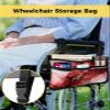 Ombre Red Wheelchair Bag with Cup Holder Walker Bag Reflective Stripes for Seniors Wheel Chair Accessories for Adults Abstract Gradient Geometric Marble Textured Wheelchair Side Bag for Rollator view 2