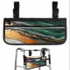 Ombre Orange Green Wheelchair Bag with Cup Holder Walker Bag Reflective Stripes for Seniors Wheel Chair Accessories for Adults Abstract Marble Geometric Texture Wheelchair Side Bag for Rollator view 1