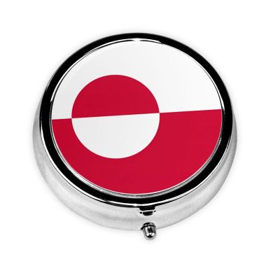 Greenland Flag Weekly Pill Organizer - Square Travel Pill Box with Multiple Compartments, Ideal for Vitamins, Supplements, and Cod Liver Oil Storage.