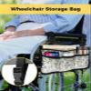 Leaf Brown Green Wheelchair Bag with Cup Holder Walker Bag Reflective Stripes for Seniors Wheel Chair Accessories for Adults Fall Country Natural Leaves Texture White Wheelchair Side Bag for Rollator view 2