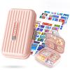 Goffing Travel Pill Organizer Box with Medicine Labels, 2Pack 7 Compartments Portable Pill Case, Daily Medication Organizer Storage Pill Container for Pocket Pharmacy(Pink S+L 2Pack) view 1