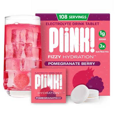 Plink! Fizzy Electrolyte Tablets for Adults & Kids Pomegranate Berry, 108ct Family-Friendly Daily Hydration Low Sugar, Vegan, Keto Friendly, Non-GMO
