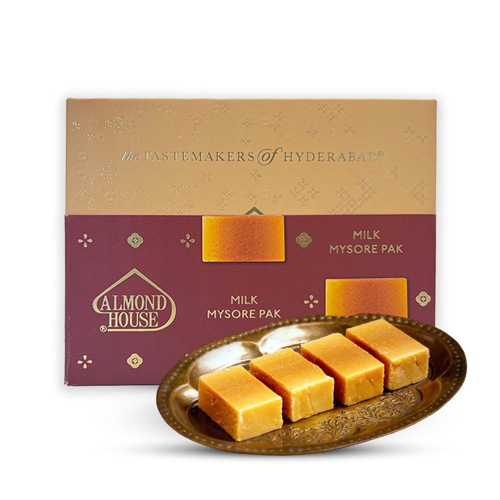 Almond House Milk Mysore Pak Made with Pure Desi Ghee Indian Sweets No Artificial Flavor & No Added Colours Authentic South Indian Sweet Perfect for Gifting 225 gm