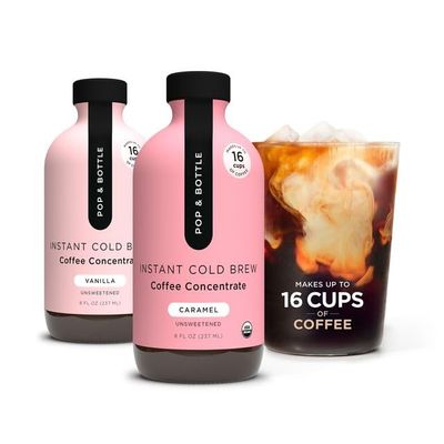 Pop & Bottle Organic Cold Brew Coffee Concentrate - Iced Coffee Concentrate Liquid for At Home, Dairy Free, Makes Up to 16 Cups - Vanilla & Caramel, 8 fl oz (Mixed 2 Pack)