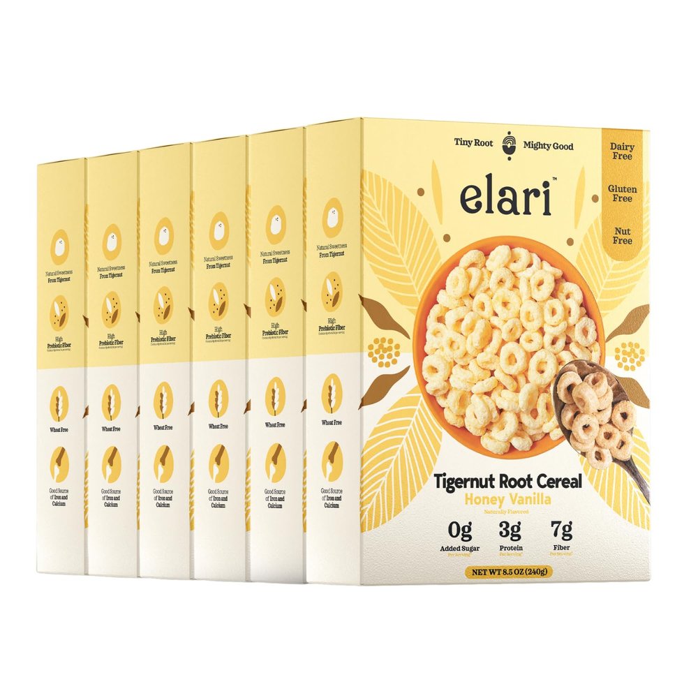 Elari Tigernut Root Original Cereal, 8.5 oz, Gluten-Free, No Added Sugar (6 Pack, Honey-Vanilla)