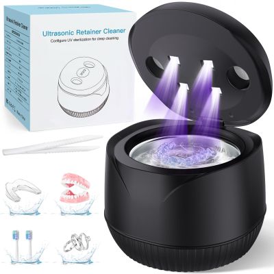 Dental Ultrasonic Retainer Cleaner Machine: 45kHz Dental Cleaning Pod with Digital Timer & 200ML, Cleaning for Dentures, Mouth Guards, Aligners, Night Guards, Braces, Toothbrush Heads & Jewelry, Black