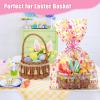 SUREHOME Cellophane Bags for Gift Baskets 24 x 30 Inch Large Clear Gift Bags for Easter Baskets Wrap, Set Of 10 Plastic Cello Bunny Treat Bag with Pull Bow Ribbon for Large Easter Basket view 3