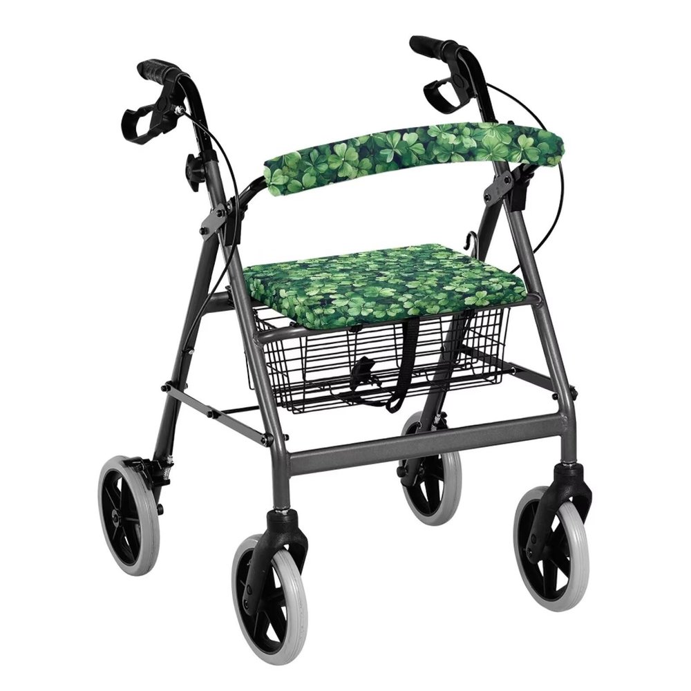 Luarisgur St Patricks Day Walkers for Seniors with Seat Covers Lucky Leaves Rollator Walker Accessories for Seniors Ladies Rollator Walker Seat Cover Cute Rollator Walker Seat and Backrest Covers