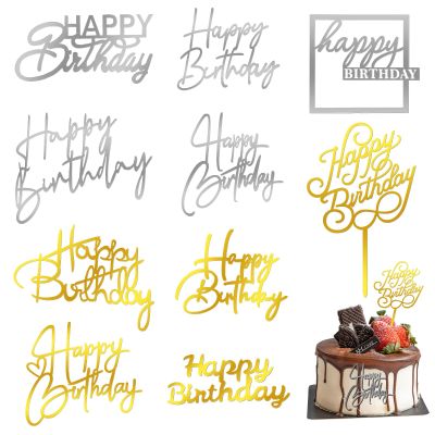 10Pcs Happy Birthday Cake Toppers 10 Styles Gold Silver Mirror Acrylic Cake Topper Side Cake Decorations Cupcake Topper Pick Cake Inserts Happy Birthday Sign for Cake Birthday Party Desserts Pastries