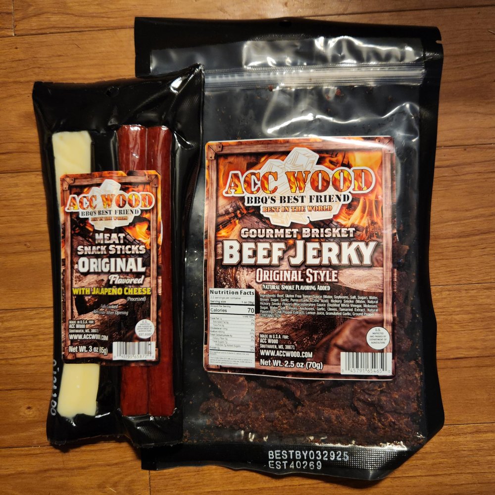 ACC WOOD ORIGINAL BEEF JERKY AND ORIGINAL SNACK STICK & JALAPENO CHEESE