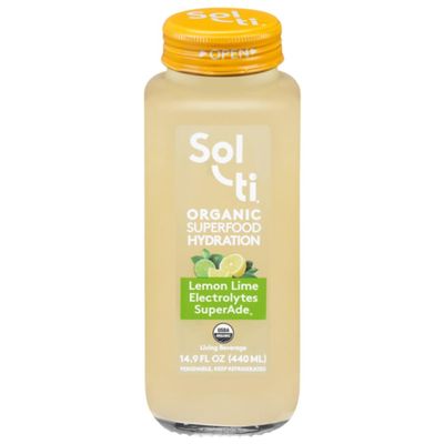 Organic Lemon Lime Electrolytes SuperAde Drink, Effective Hydration, SuperFood Lemonade by Sol-ti, Cold-Pressed Juice Blend, 16 Pack (14.9 Fl oz)