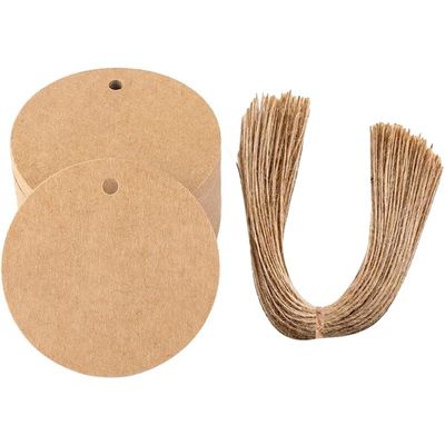 Xeahung 100 Pcs Kraft Paper Gift Tags with String - Brown Round Tags for Gift Wrapping Crafts Wedding Thanksgiving Christmas Day Bags Box Name Tags Clothes Price Tags