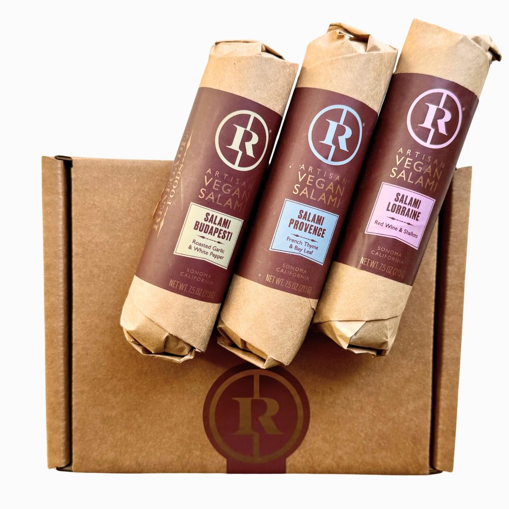 Renegade Foods Artisan Vegan Salami | 3 Pack | French Hungarian Sampler | High Protein, Low Sugar, Seitan, Non-GMO | 15-18g of Protein Per Serving | Indulge European-Style Plant-Based Food