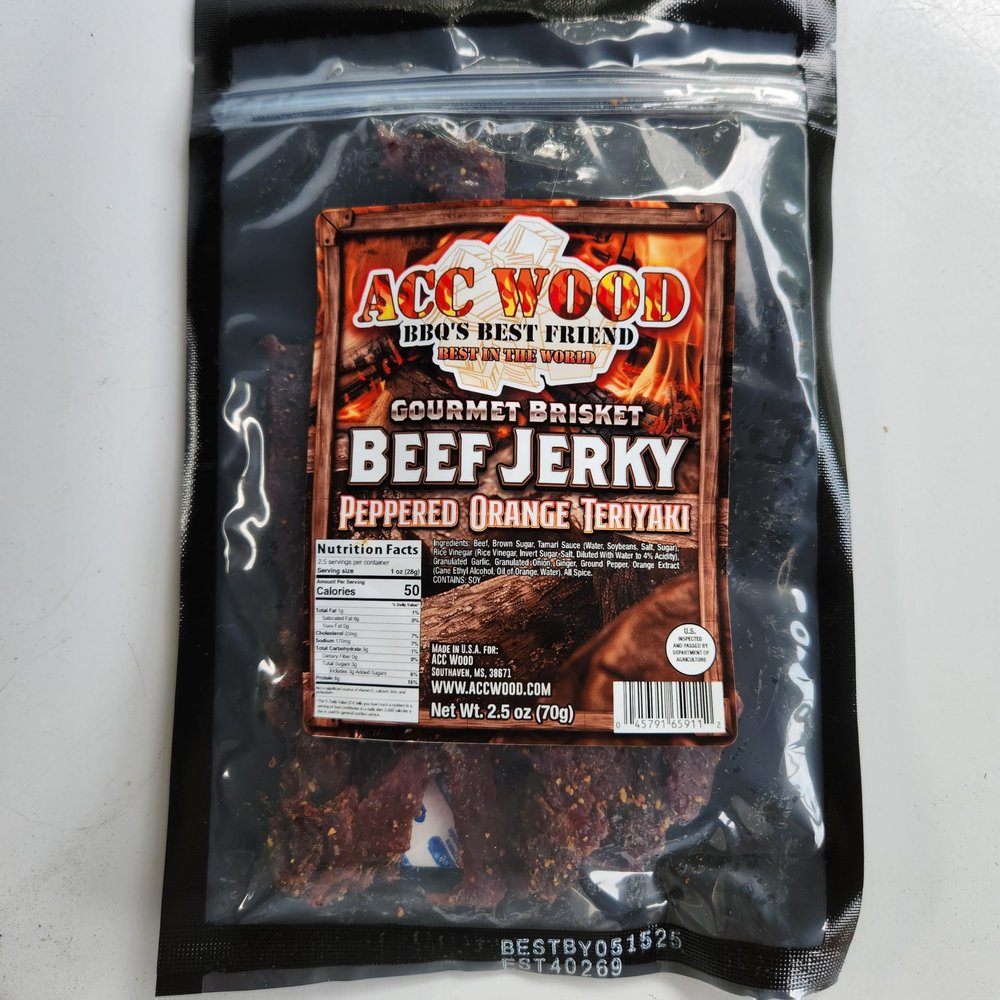 ACC WOOD PEPPERED ORANGE TERIYAKI BRISKET BEEF JERKY 2.5oz.