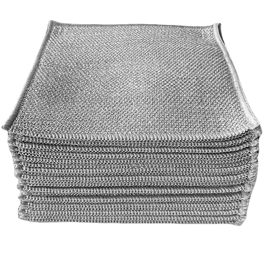 100 Pcs Wire Dishcloth Rags, Scratch Steel Scrubber Cloths, 3-Layer Soft Dishwashing Cloth for Wet Or Dry Use, Friendly to Non-Stick Cookware, Kitchen, Sink, Stove Top - Quick Rinsing