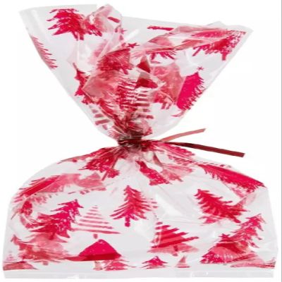Christmas Treat Bags Fun Red Trees Cello Treat Bags with ties Includes 20 Bags 4 inches x 10 inches