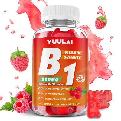 YUULAI Vitamin B1 Gummies 500mg for Adults & Kids, Thiamine B1 Supplement with Magnesium, Vitamin B1 Supplement for Nervous System Supports & Boost Energy, Raspberry Flavor, 60 Count