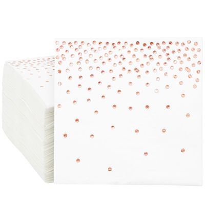 100-Pack Rose Gold Cocktail Napkins - Polka Dot Disposable Paper Napkins for Wedding Reception, Bridal Shower (3-Ply, 5x5 In)