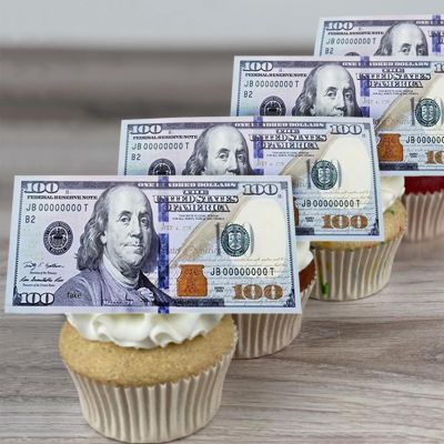100-dollar bill cupcake toppers - Dessert Decor for Birthday Anniversary Holiday Party Wedding Bachelorette, 100 Pcs