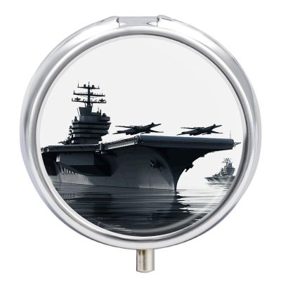 Aircraft Carrier Round Pill Box Travel Portable Pill Case 23 Compartment Medicine Metal Tablet Vitamin Holder Organizer for Purse Pocket