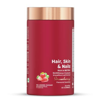 Biotin Gummies for Healthy Hair, Skin & Nails Growth | with High Potency 10000 mcg of Sesbania Extract Natural Biotin,Folic Acid & Multivitamins, No-Added Sugar, Strawberry Flavor|60 Gummy