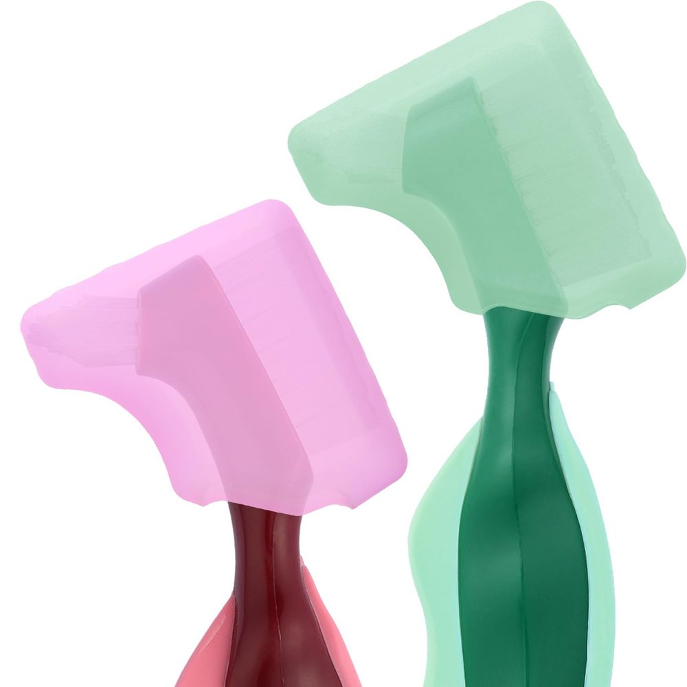 Anbbas 2pcs Silicone Denture Brush Cover Fit Most Denture Toothbrushes(Green and Pink)