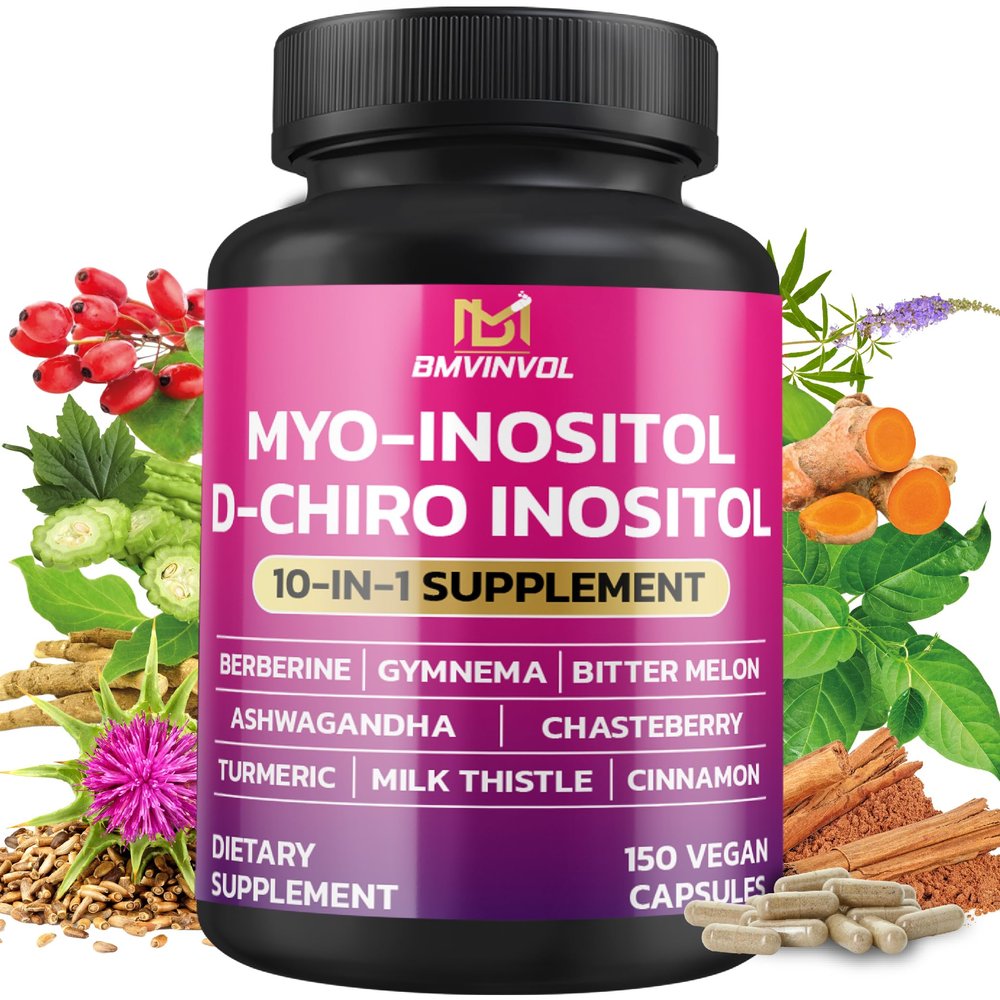 BMVINVOL Inositol Supplement - Myo-Inositol and D-Chiro Inositol Ideal 40:1 Ratio - Plus Berberine, Cinnamon, Ashwagandha + 5 More - 150 Capsules