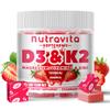 Nutravita Sugar-Free Vitamin D3 K2 Chews with Calcium + K2 (MK-7), Magnesium Citrate, Vitamin C, Extra Strength - Ultimate Absorption for Bone Muscle Teeth Immune,Vegan - 60 Count-Strawberry Flavor. view 1