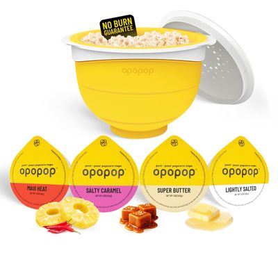 Opopop Microwave Popcorn - Variety 4-Pack Gourmet Popcorn Kit, Collapsible Silicone Popcorn Popper, Popcorn Maker, Gluten Free Snacks Variety Pack, BPA-Free and Dishwasher Safe (New Flavors)