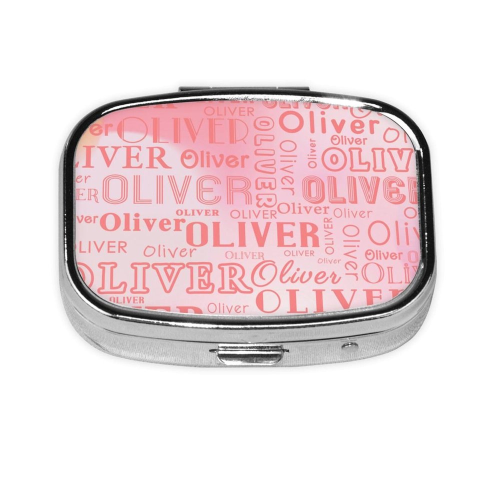 Grapefruit Pink Custom Pill Box Personalized Square Small Pill Case with Mirror Add Your Photo Name Decorative 2 Compartment Portable Metal Medicine Container Vitamin Organizer for Pocket Purse Travel