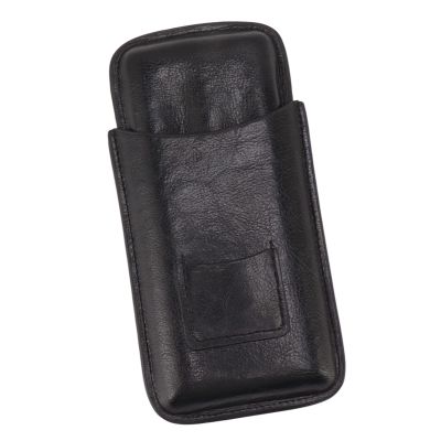 3 Fingers Cigar Case, Portable Travel Pack Premium Leather Humidor with Front Humidors Bag Cutter Pocket Box for Lovers Black (Black)