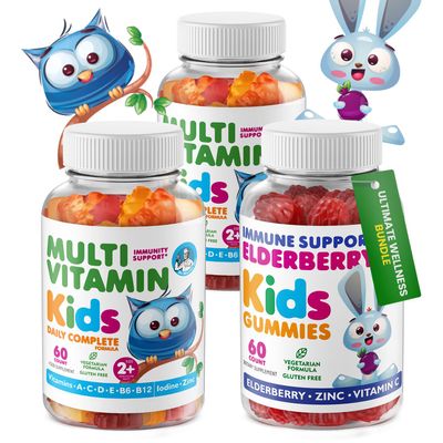 DR. MORITZ Elderberry Gummies for Kids (60 Count) and Kids Multivitamin Gummies Bundle (120 Count, 2 Pack) - for Childrens Immune Support and Overall Health - Toddler Vitamins Supplement