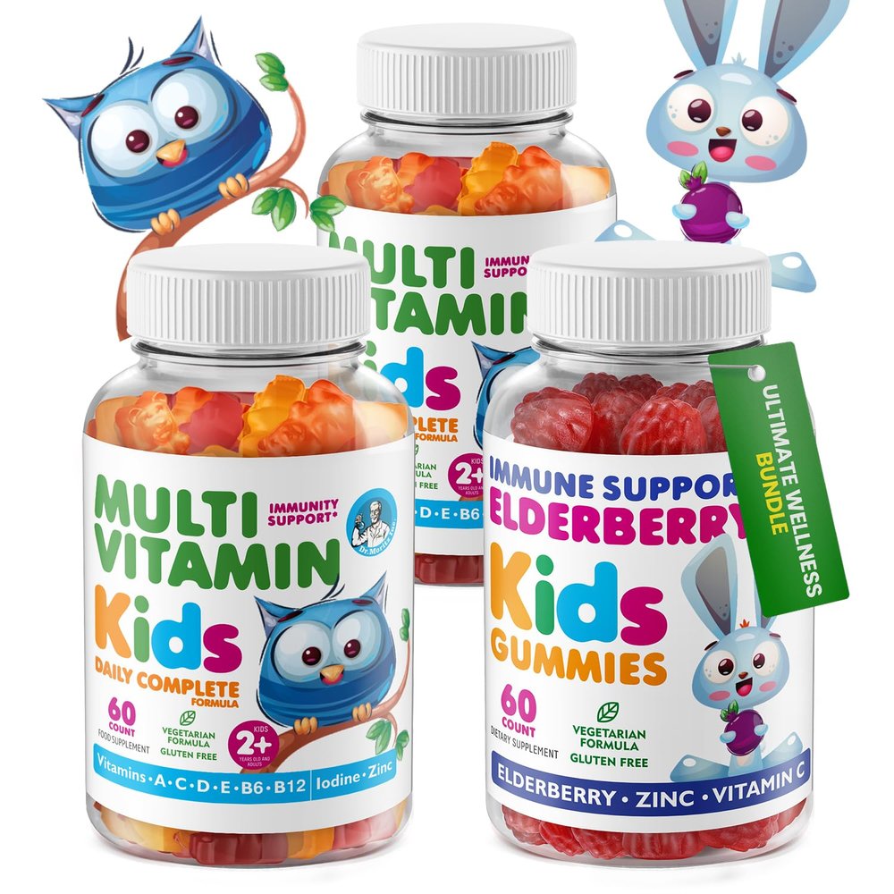 DR. MORITZ Elderberry Gummies for Kids (60 Count) and Kids Multivitamin Gummies Bundle (120 Count, 2 Pack) - for Childrens Immune Support and Overall Health - Toddler Vitamins Supplement
