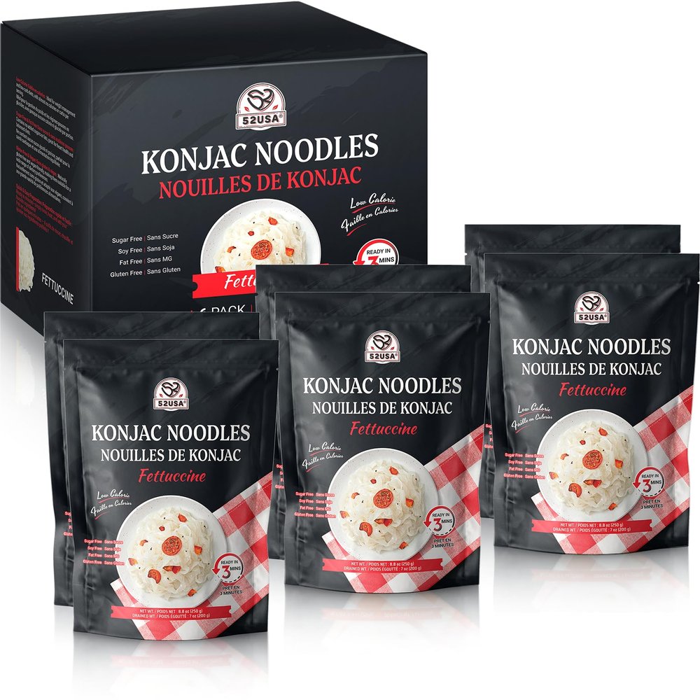 52USA Konjac Shirataki Noodle, Fettuccine, Low Carb Pasta 52.8 Oz (1500 g), Keto and Paleo Friendly, Sugar Free, Vegan, Gluten Free, Ready to Eat, Low Calorie Noodles 6 Pack Inside