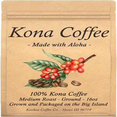 100% Kona Coffee - Ground - Medium Roast - 1 lb (16oz) - Farm Fresh - Grown and Packaged on the Big Island of Hawaii - Keokea Coffee Co.