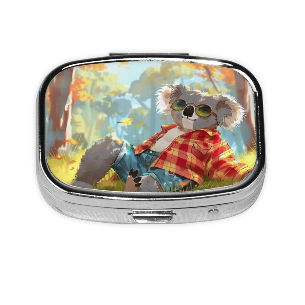 2-Compartment Mini Pill Case, Kangaroo Wearing Glasses Retro Pocket-Sized Medicine Organizer for Travel