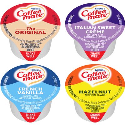 Nestle Coffee mate Liquid .375oz Variety Pack (4 Flavor) 100 Count includes Original, French Vanilla, Hazelnut, Italian Sweet Crme