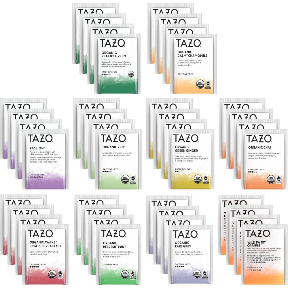 Tazo Tea Bags Sampler 40 Count Variety Gift Box, 10 Different Flavors