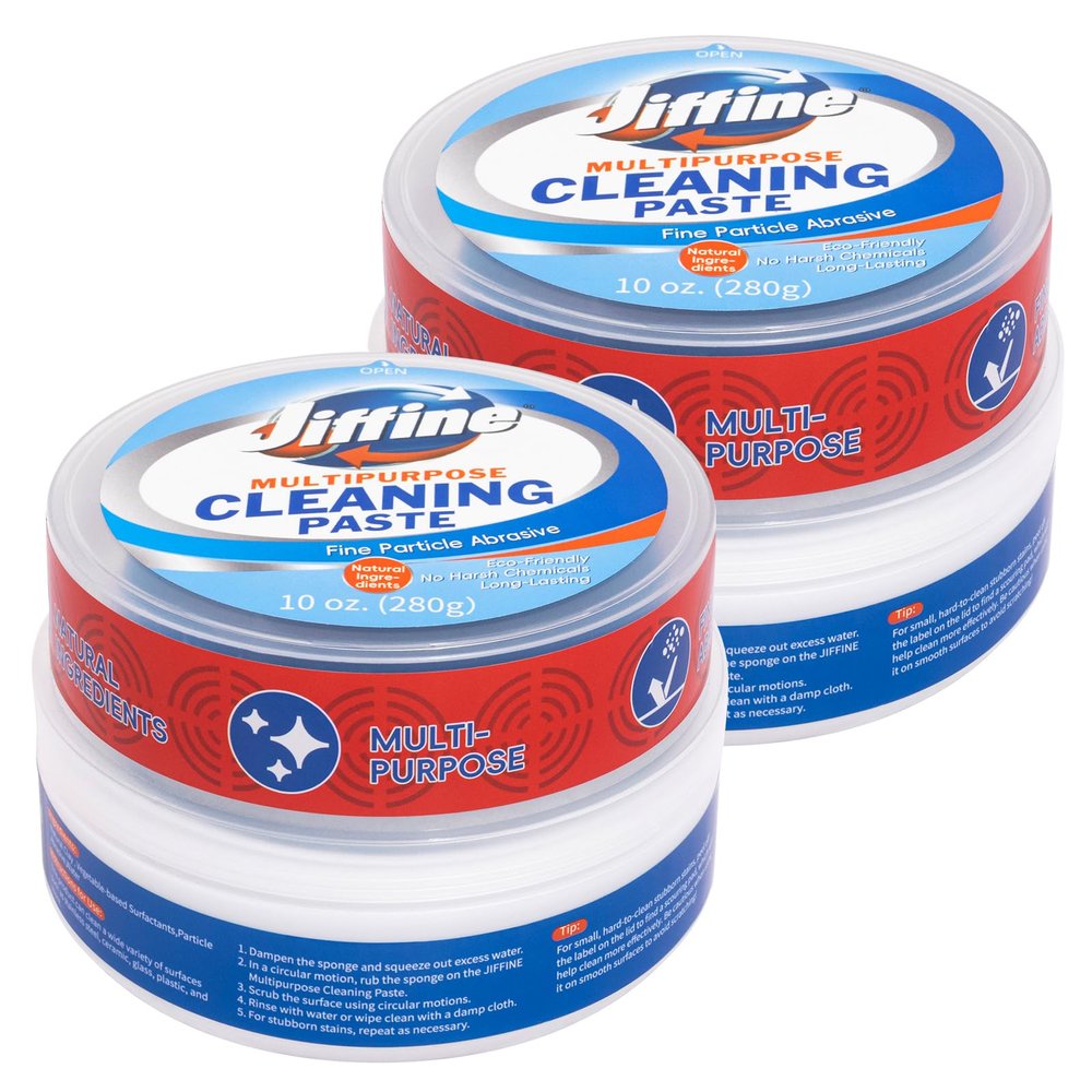 Jiffine Cooktop Cleaner Paste, Easily Remove Burned-On Food, Grease and Watermarks, Leaving Your Glass Cook Top Sparkling, 2-Pack 10 oz Bottles