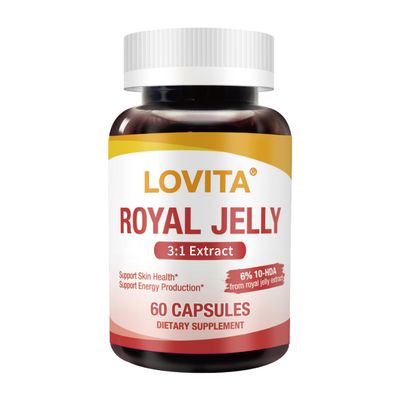 LOVITA Royal Jelly 333 mg, 3:1 Concentrate, with 20mg 10-HDA, Natural Source Super Food, Supports Skin Health & Energy Production, 60 Capsules